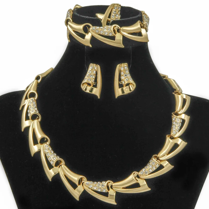 2017 Europe And The United States Fashion New Gift Set Unique Crystal Design Necklace Gold Jewelry African Women's Wedding Acces