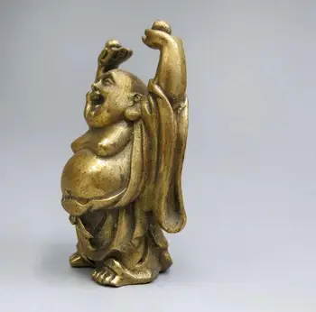 

China brass sculpture carved copper Feng Shui lucky bead happy buddha Statue