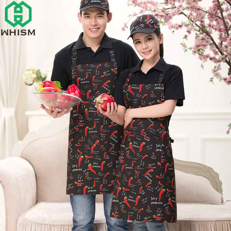 

WHISM Polyester Restaurant Chef Cooking Apron Adult Men Bib Kitchen Apron Chili Pattern Women Pinafore Waiter Aprons with Pocket