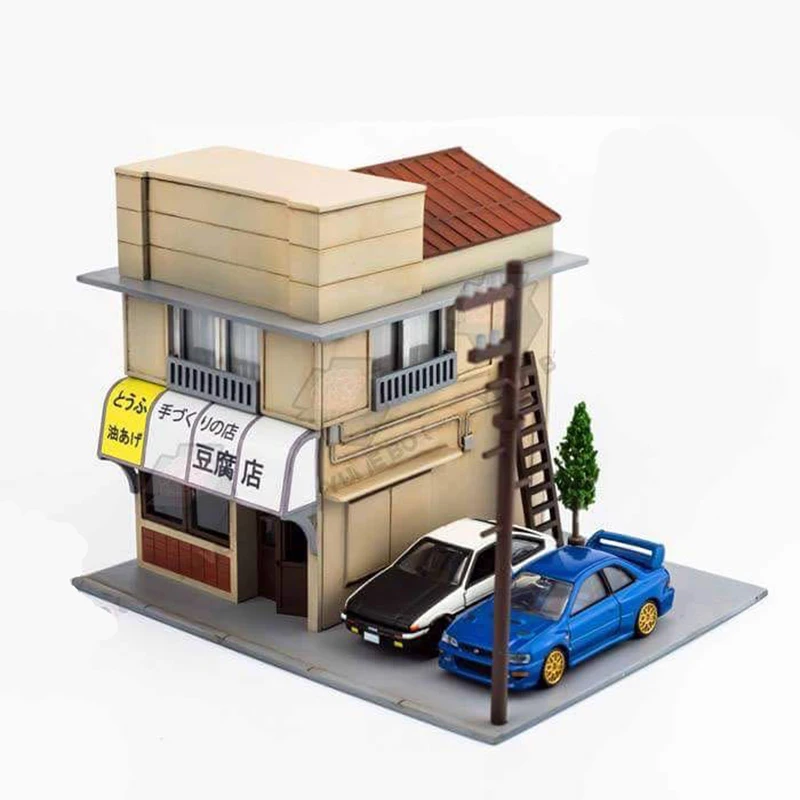 1 64 1set Initial D Fujiwara Tofu Shop Abs Model Building Shop For Children Toys Gift Without Ae86 Car Model Puzzles Aliexpress