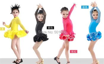 

Free ship children girls long sleeve latin dance dress professional luxury rhinestone dance leotard stage performance dance wear