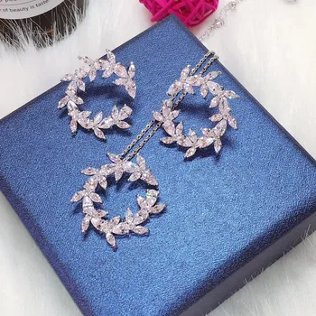 

Famous Popular Design Luxury Popular Geometry Flower Full Mirco Paved Cubic Zirconia Wedding Set Fashion Jewelry E7163