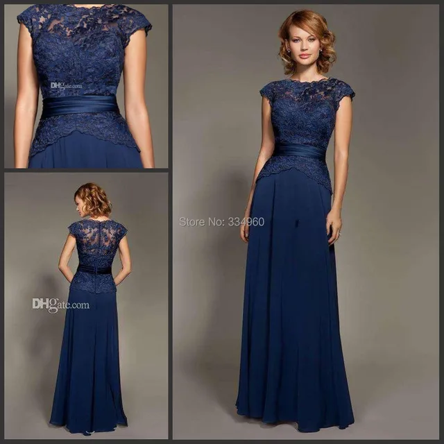 Gorgeous 2015 Dark Blue Lace Mother Of The Bride Dresses Capped ...