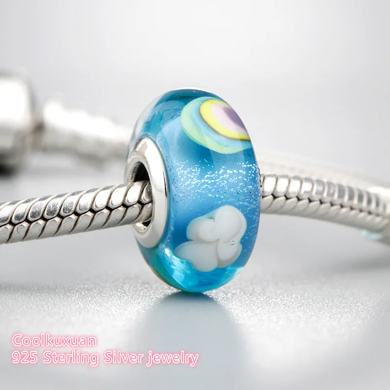 

Spring 925 Sterling Silver Iridescent Rainbow Charm, Murano Glass Charm Beads Fit Original Pandora Charms Bracelet jewelry