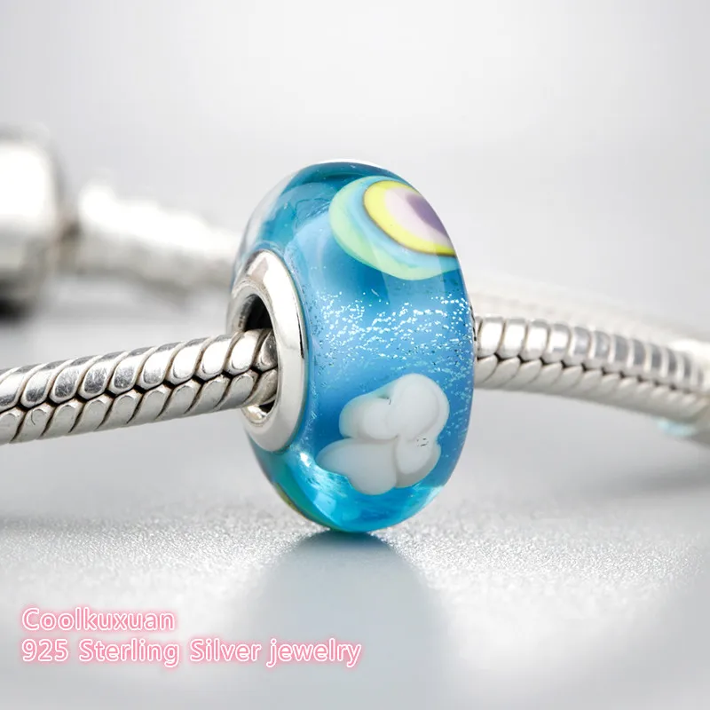 

2019 Spring 925 Sterling Silver Iridescent Rainbow Charm, Murano Glass Charm Beads Fit Original Pandora Charms Bracelet jewelry