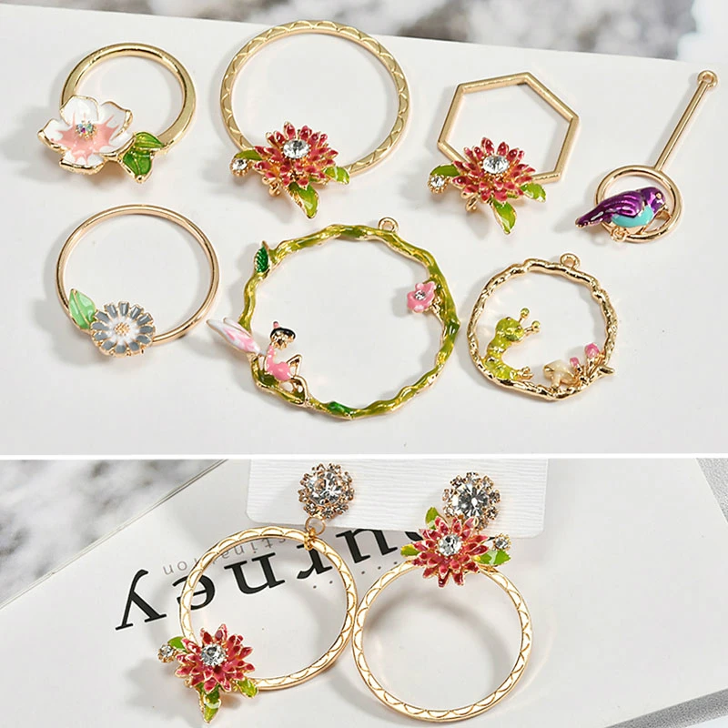 

Japan, south Korea Europe and America enamel glaze oil ear jewelry material DIY handmade flower fairy flower pendant accessories