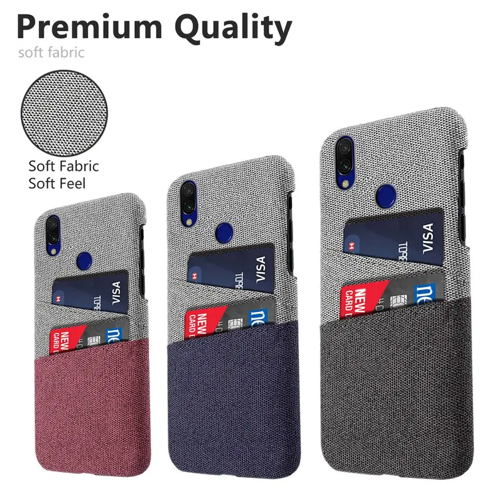 

for Xiaomi Redmi 7 Note 7 Pro Case Slim Fabric Fit Hard PC Protective Cloth Cover with 2 Cards Slot for Redmi Note 8 Go Fundas