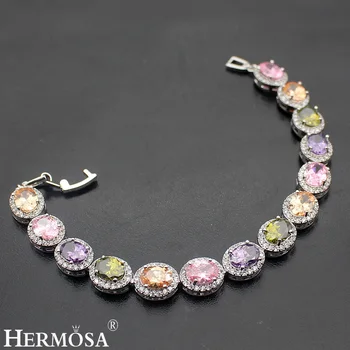 

Hermosa Jewelry HOT Morganite Peridot Kunzite Silver Color Bracelets 7" 18cm