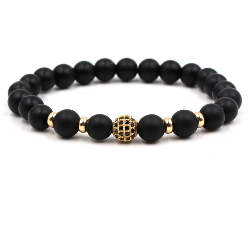

JAAFAR 2018 Fashion Jewelry Black Plated Color New White CZ Ball Crown Men's Bracelet Stone Bead Charm Men's Bracelet AS583