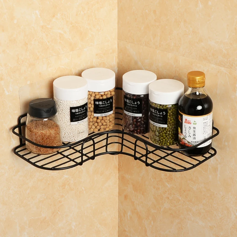 

Houmaid Kitchen Storage Shelves Corner Wall Mounted Triangle Corner Rack Spice Organization Black White Shelves For Shower Room