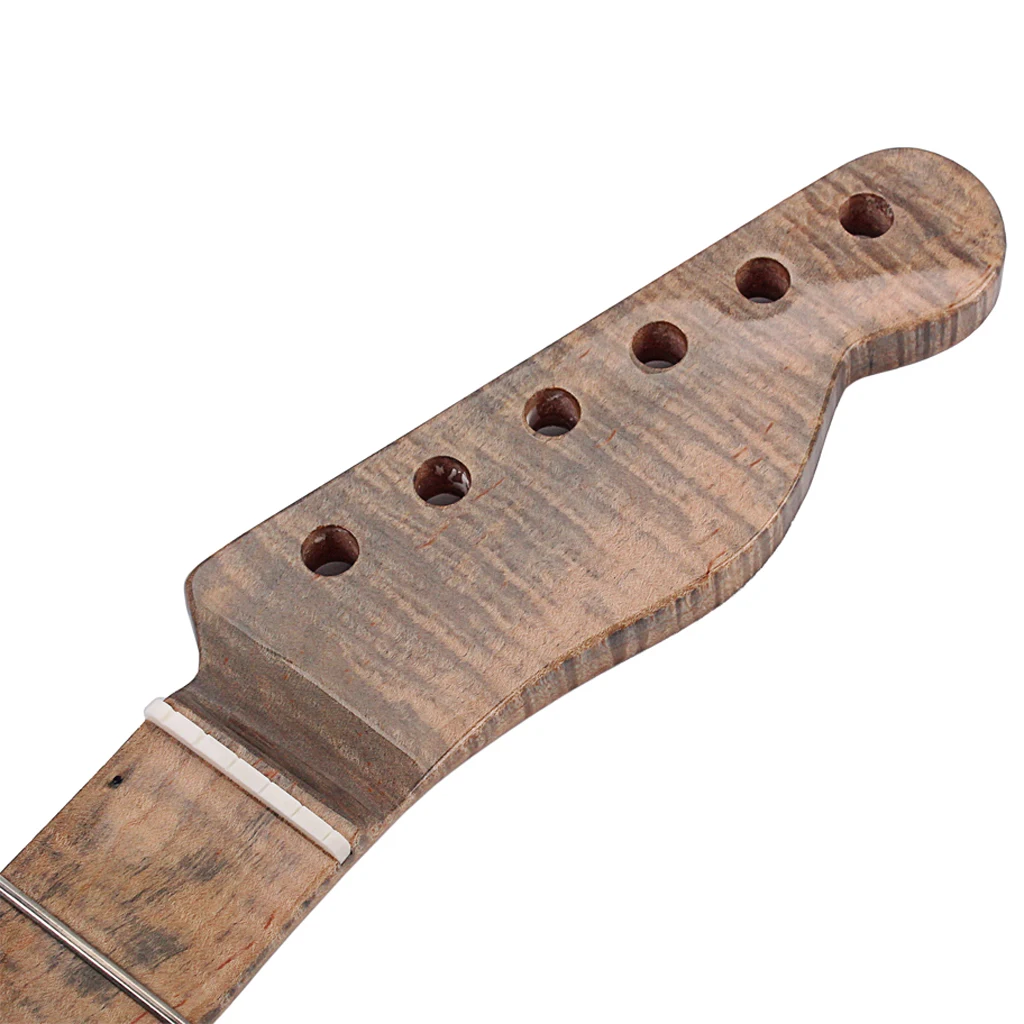 21 Fret Tiger Flame Maple Guitar Neck Replacement Part for Telecaster Electric Guitar Luthier w/ Dots Natural Glossy DIY