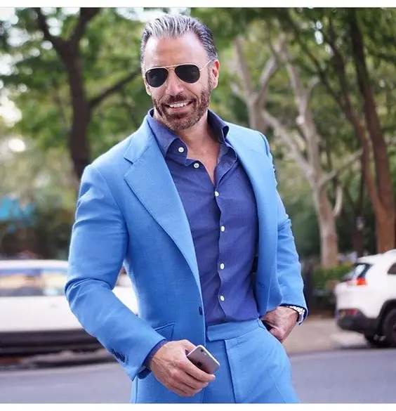 2018 Tailored Light Blue Suit Men Groom Tuxedo Slim Fit 2 Piece Blazer