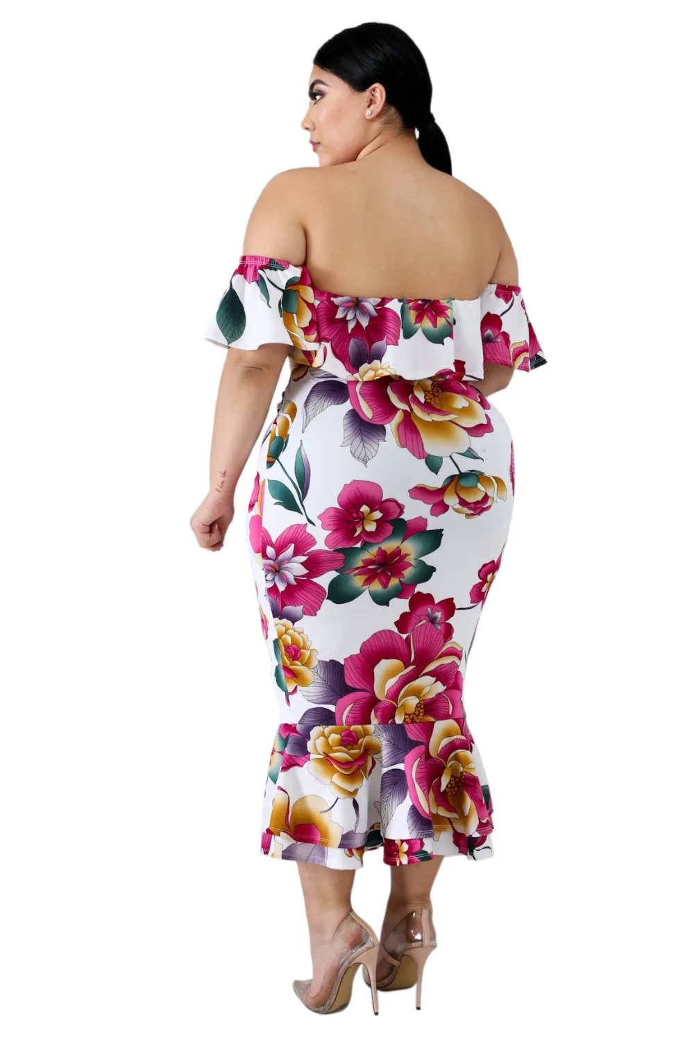 White-Off-the-shoulder-Floral-Mermaid-Plus-Size-Dress-LC611116-1-3