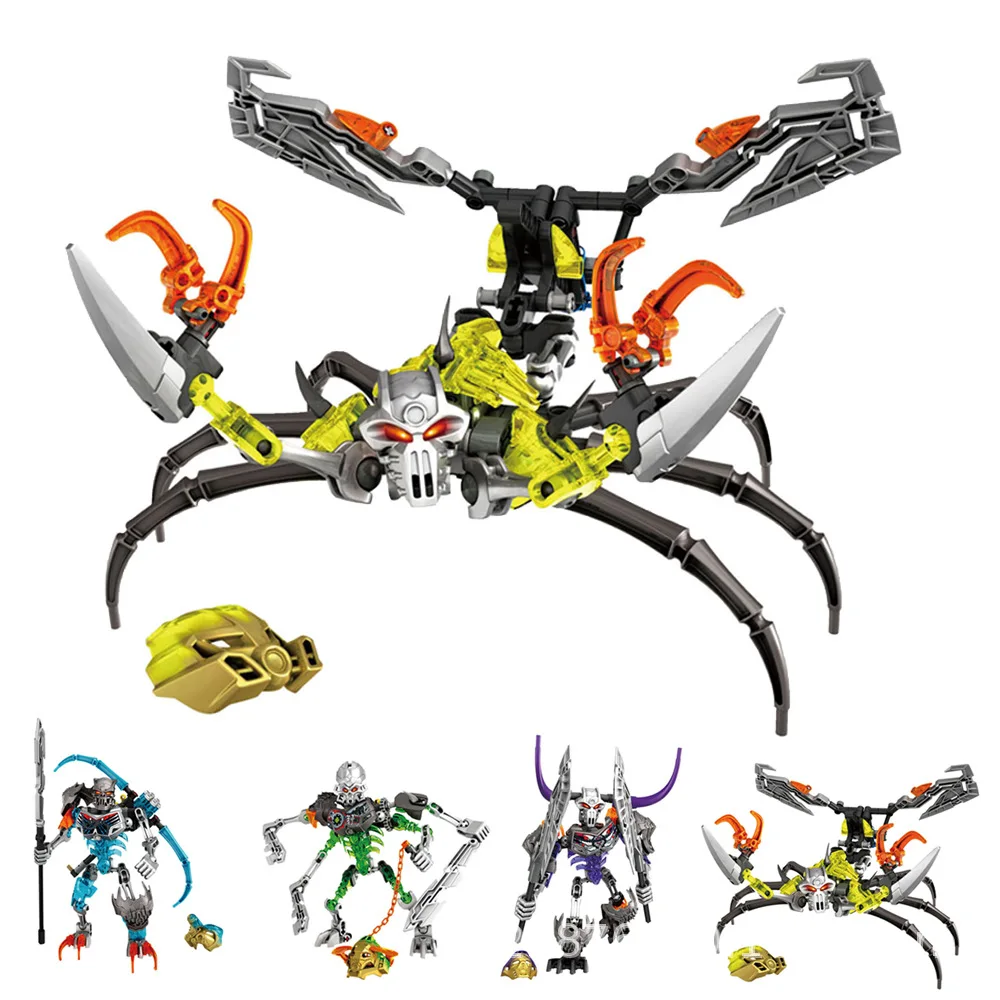 

4pcs / set BIONICLE skull Warrior cutter Basher Scorpio action figures building blocks toys Compatible legoings BIONICLE