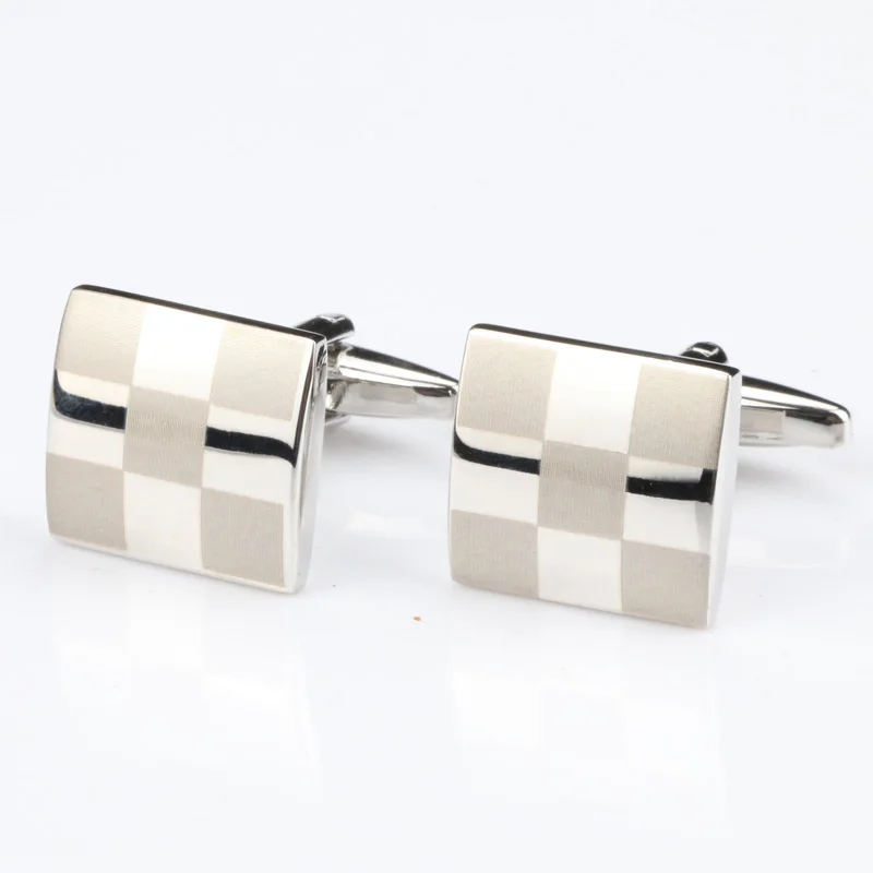 

The high-end men's shirts Cufflinks Wedding copper laser metal fashion menswear brand Cufflinks Silver square lattice