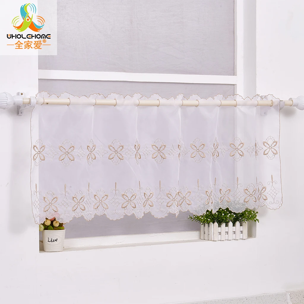 Window Treatment Voile Cafe Curtain Pastoral Clover Embroidered