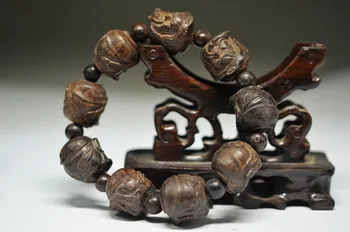 

EXCELLENT CHINESE AGILAWOOD CARVED GUANGONG BEAD HAND WOVEN BRACELET