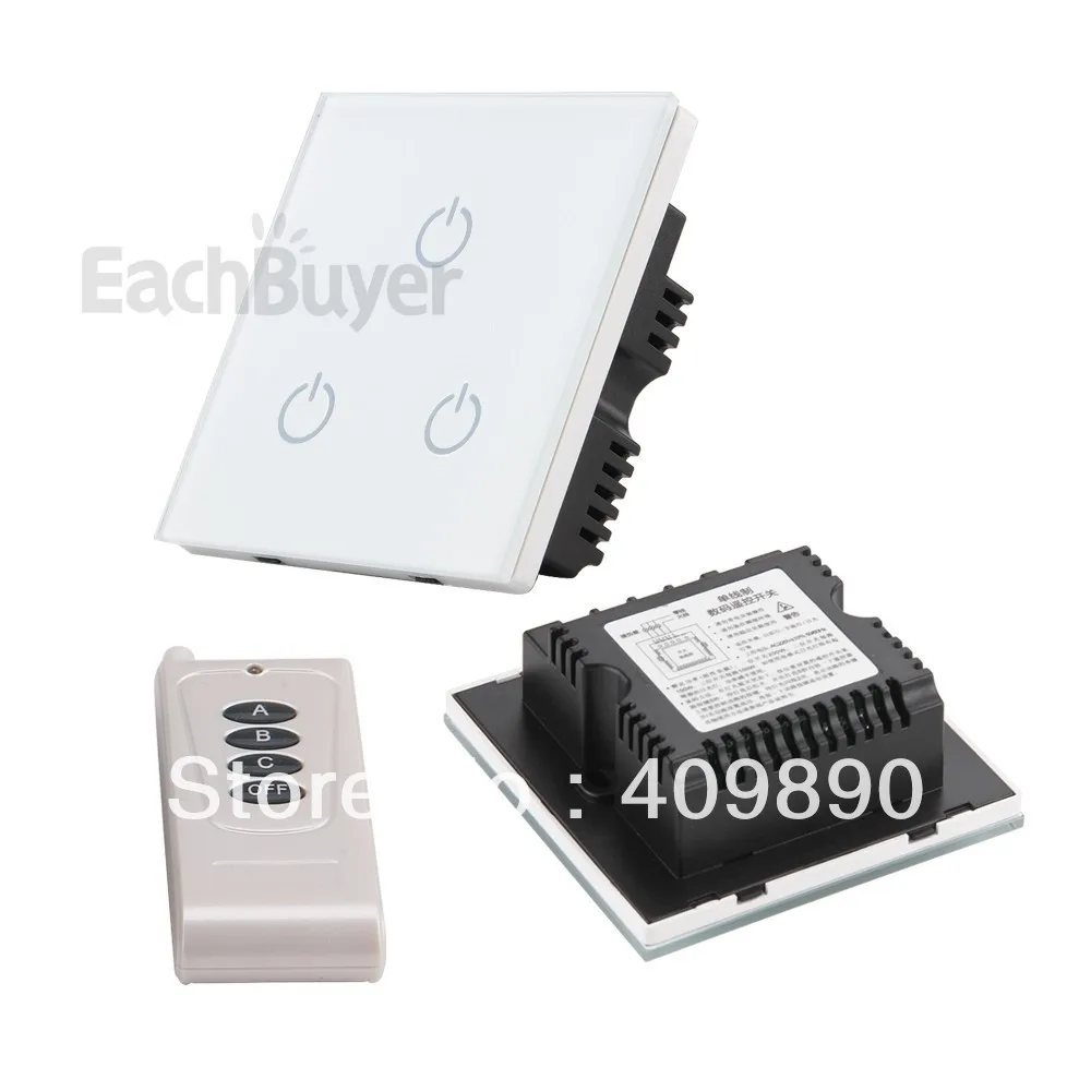 3 Gang Touch Sensor Panel Room Wall Mount Light Switch White + Remote