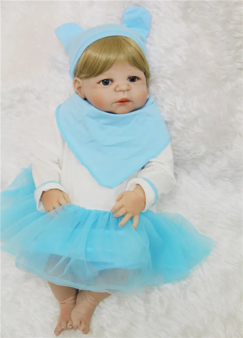 55cm Full Silicone Reborn Dolls bebe Alive reborn real baby looking blond hair girl Doll Reborn For Child gift realista bonecas