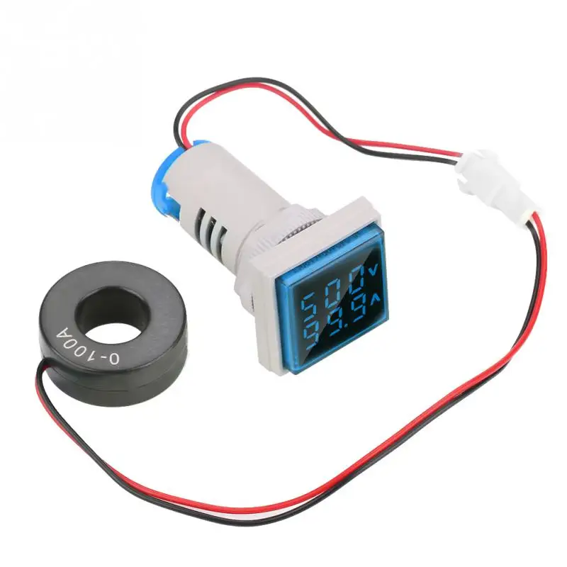 Светодиодный индикатор переменного тока с цифровым дисплеем 22 мм 0-100A индикатор - Цвет: Синий
