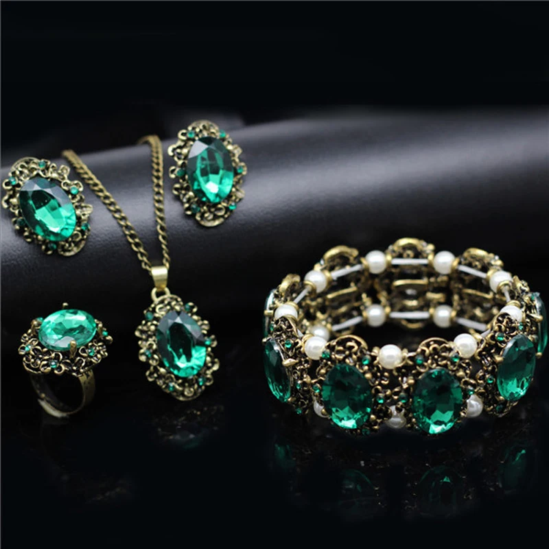 Fashion bridal wedding Jewelry sets vintage Crystal bronze plated jewelry kate princess Necklace Earrings bracelet rings 1105