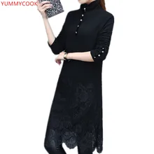 Зима средней длины раздел Высокий воротник кружева футболка с длинными рукавами модные тонкий плюс бархат утолщение Базовая футболка женская A342