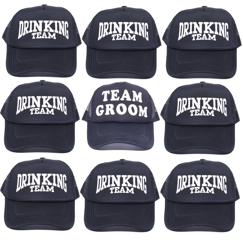 

Drinking Team Groom Baseball Cap for Wedding Bachelor Party Hats Half Mesh Baseball Snapback Trucker Cap Hat Hen Party Caps M236