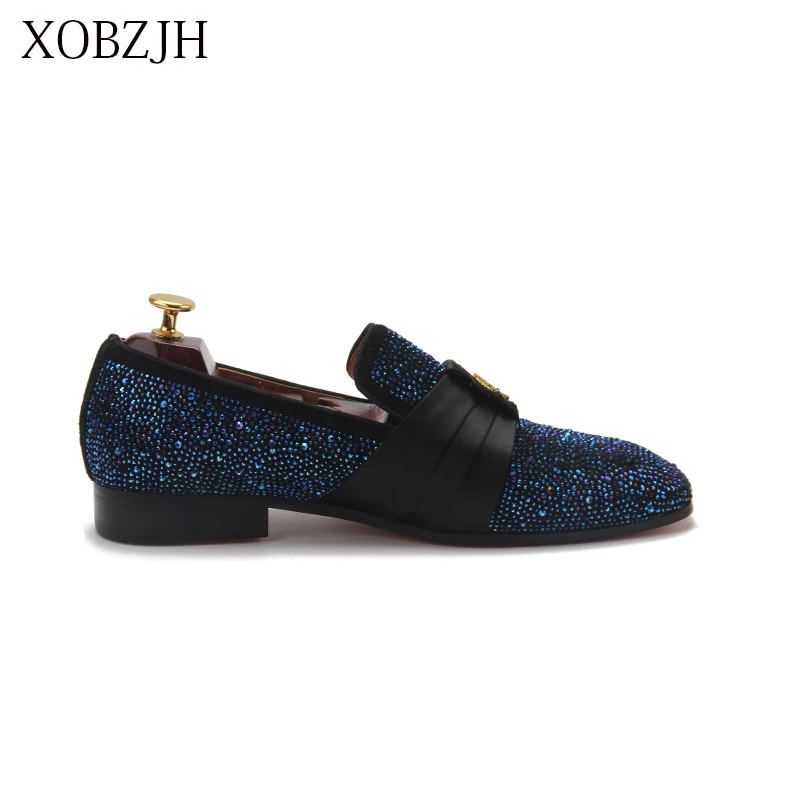 

Italian Mens Loafers Luxury Dress red bottom Shoes Genuine Leather wedding Designer Rhinestone Shoes Men High Quality Man Shoes