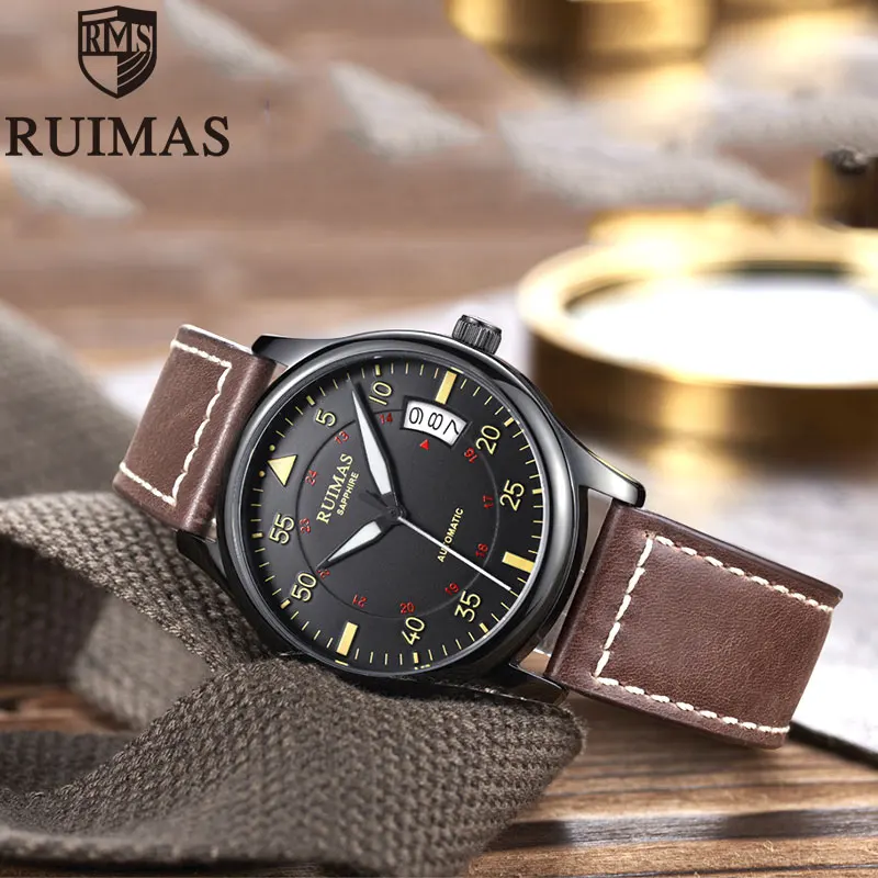 Ruimas автоматические механические часы мужские роскошные классические бизнес Miyota Лидирующий бренд светящиеся мужские часы в ретро-стиле Relogio