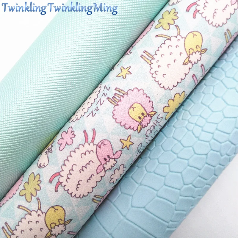 

BLUE Printed Sheets Faux Leather Fabric, Crocodile Immitation Synthetic Leather Sheets For Bows A4 8"x11" Twinkling Ming XM206