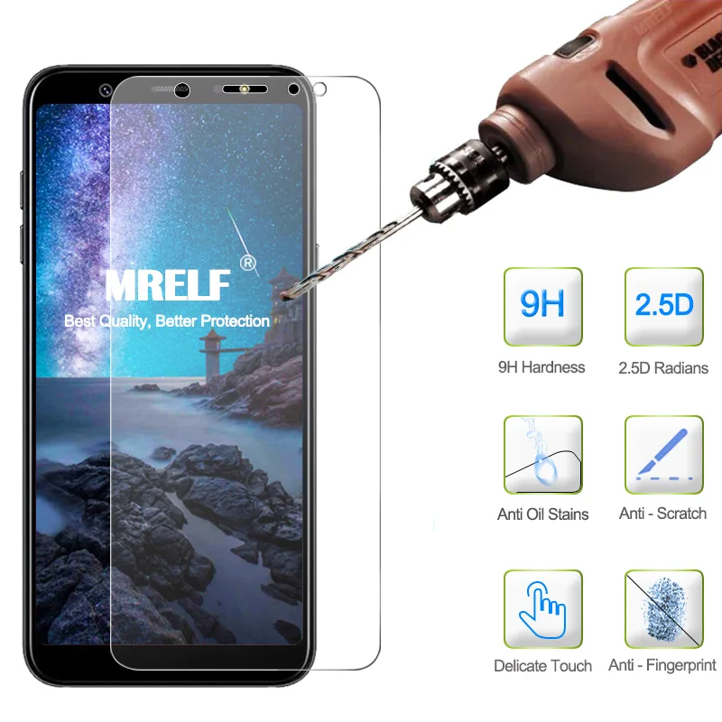 

MRELF Tempered Glass for Samsung Galaxy A6 2018 Screen Protector Phone Safety Glass for Samsung Plus 2018 Screen Protect Glass