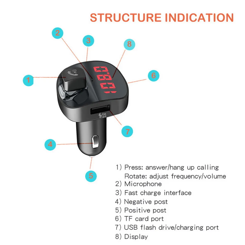 Автомобильное зарядное устройство KEBIDU с двумя USB портами Bluetooth 4 2 автомобильный