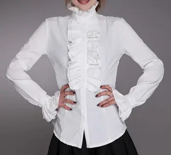 

Women Long Sleeve Shirt Clothes High Neck Frilly Ruffle T Shirt