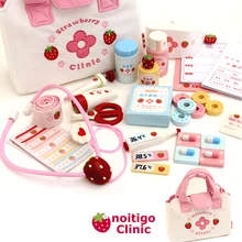 Японский стиль клубника детский игровой дом игрушки деревянное медицинское оборудование медицинский ящик доктора ролевые игры дома ролевые игры