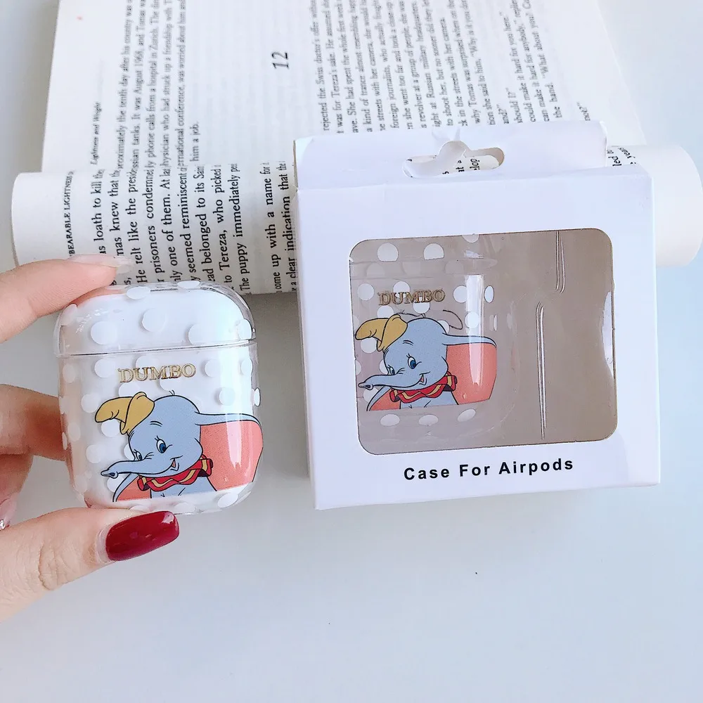 Cartoon Dumbo Earphone Accessories Cases transparent hard Case Protective Bag For Apple AirPods 1 2 Wireless Wired Charging Box