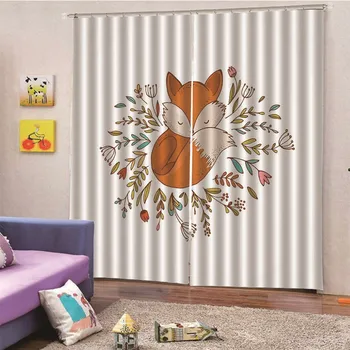 

3D Digital Print Customized Fox Curtain High-End Decorative Blackout Living Room Printed Drapes Balcony Window M13