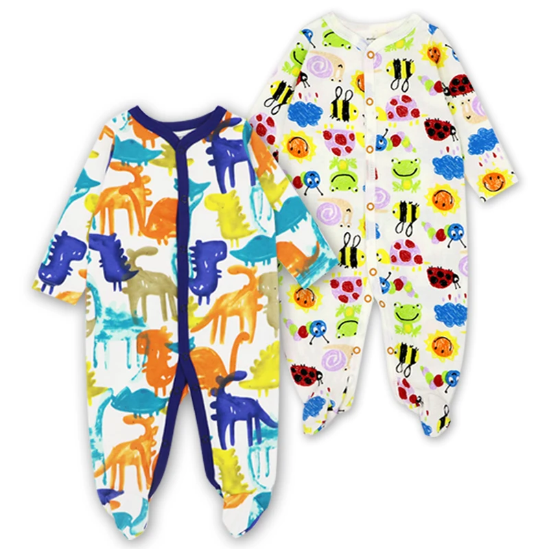 

2 Pack Newborn Baby Boys Footed Sleeper Pajamas Babies Long Sleeve Jumpsuit 3-12 Months Infant Girls Clothes