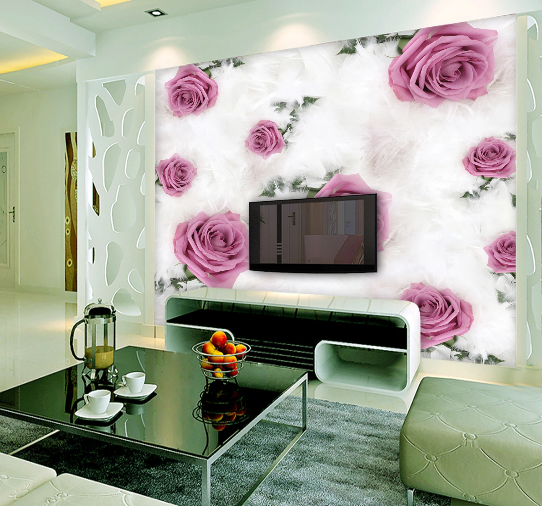 

3D stereoscopic large mural custom wedding feather rose bedroom living room TV background fabric wallpaper wall paper romantic