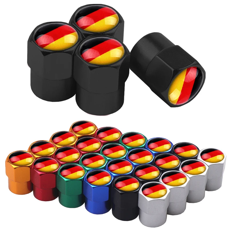 

4Pcs/Set Germany Flag Logo Anti-theft Valve Caps Wheel Tire Stem Air Caps Auto For AUDI Benz BMW Mazda Ford Lada Car Styling