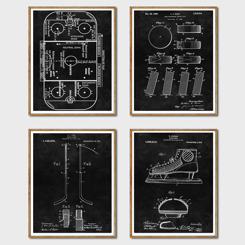 Hockey Patent Blackboard Canvas Painting