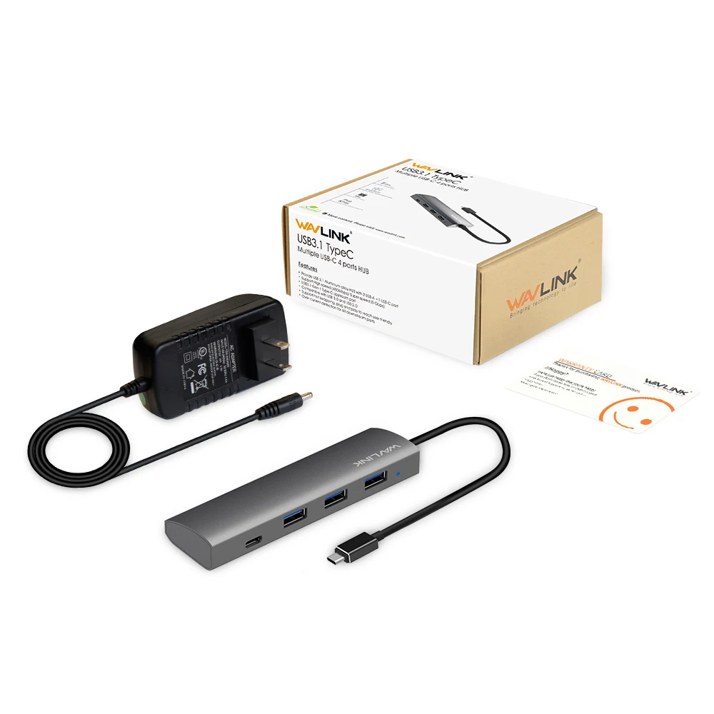 Алюминий 4 порта usb хаб с Мощность адаптер 5 V/4A USB C концентратор Тип
