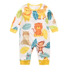 YiErYing Newborn Clothing Baby Boy Girl Rompers Cartoon Animals Printing Cotton Long Sleeve Infant Pajamas Kids Clothing