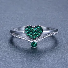 Роскошное женское зеленое кольцо с цирконом в форме сердца, уникальное стильное обручальное кольцо из стерлингового серебра 925 пробы, винтажные обручальные кольца для женщин