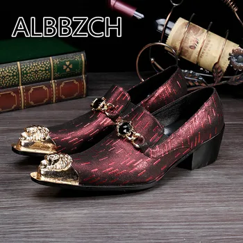 

New Mens Luxury Wedding Dress Shoes Men High Heels Brand Designer Metal Pointed Toes Club bar Casual Party Career Work Man Shoes