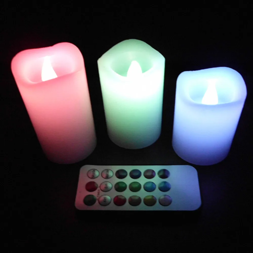 3Pcs Pillar Wax LED Remote Control Candle lights scented Flameless