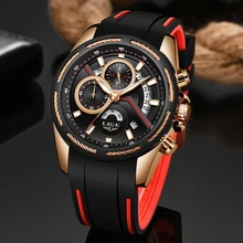 Relogio Masculino 2019 LIGE Mens Watches Silicone Strap Top Brand Luxury Waterproof Sport Chronograph Gold Quartz Wristwatch+Box