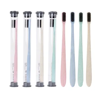 

Wheat High Quality Bamboo Toothbrush 1pcs Portable Soft Charcoal Tooth Brush Tongue Cleaner For Kids And Adults Oral Hygiene