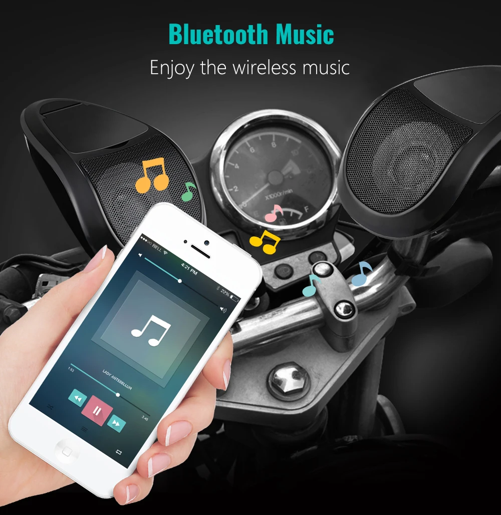 2 шт. MT493 мотоциклетные Bluetooth колонки MP3 аудио плеер водонепроницаемый fm-тюнер 87,5-108 МГц 2X15 Вт 12 В мотоциклетный аудио черный