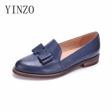 YINZO/Женская обувь из натуральной кожи; брендовые винтажные туфли на плоской подошве; женские туфли-оксфорды ручной работы с круглым носком; Лоферы без застежки; Мокасины
