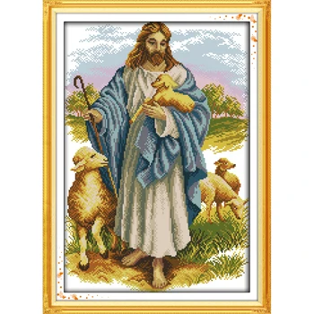 

Everlasting Love Jesus And Sheep Chinese Cross Stitch Kits Ecological Cotton Stamped Printed 11 DIY Wedding Decoration For Home
